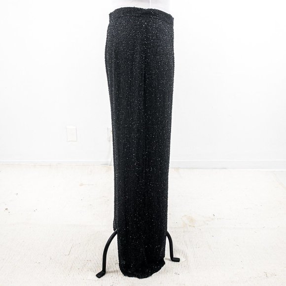 Vintage 80s Beaded Pants 14 Silk Formal Wide Leg Slacks Black - Picture 5 of 12